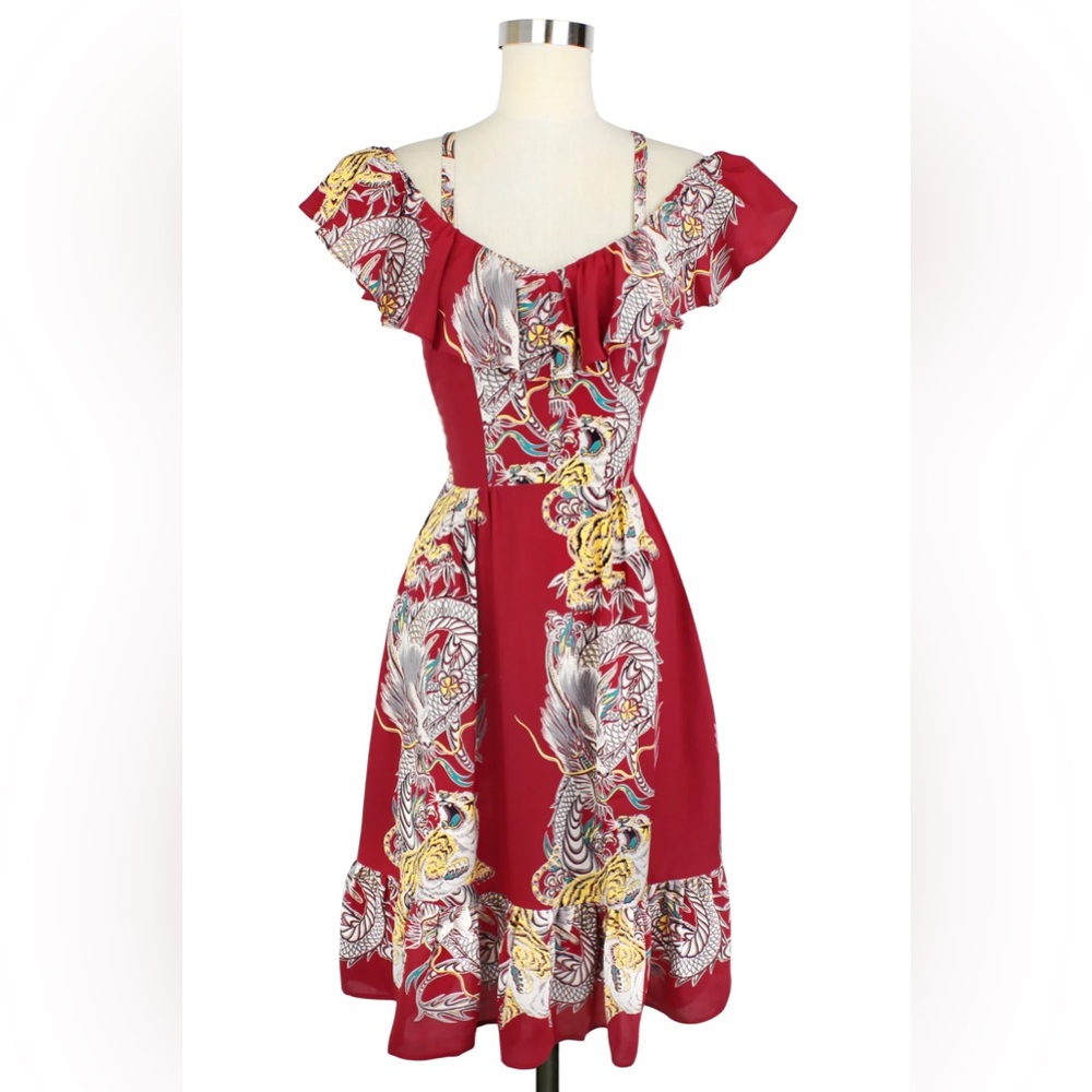 HOLLYWOOD RUFFLE DRESS - DRAGONS & TIGERS